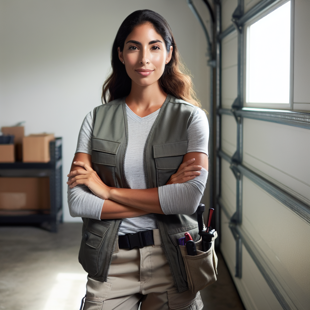 Technician repairing garage door with professional tools, ensuring reliable garage door services and expert problem soluti...