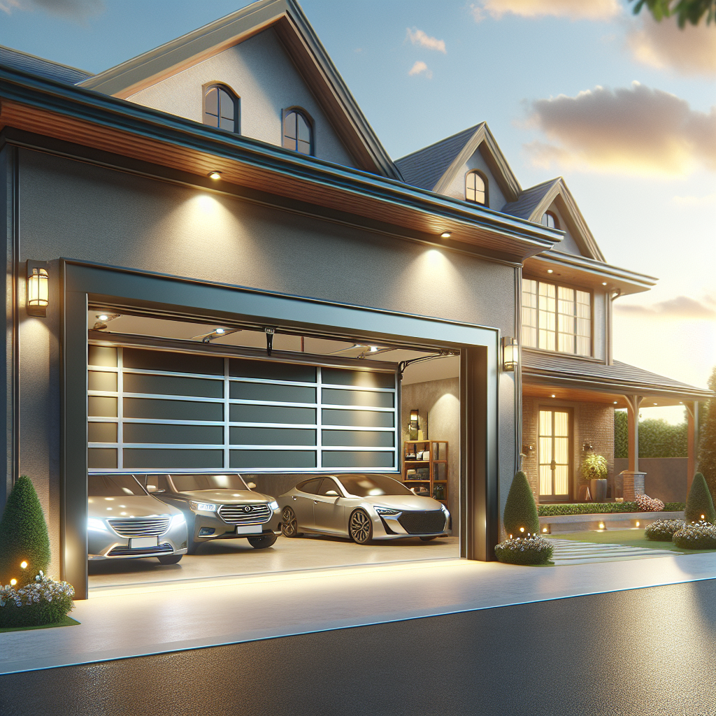 Technician repairing modern garage door with tools, enhancing home security with expert garage door services.