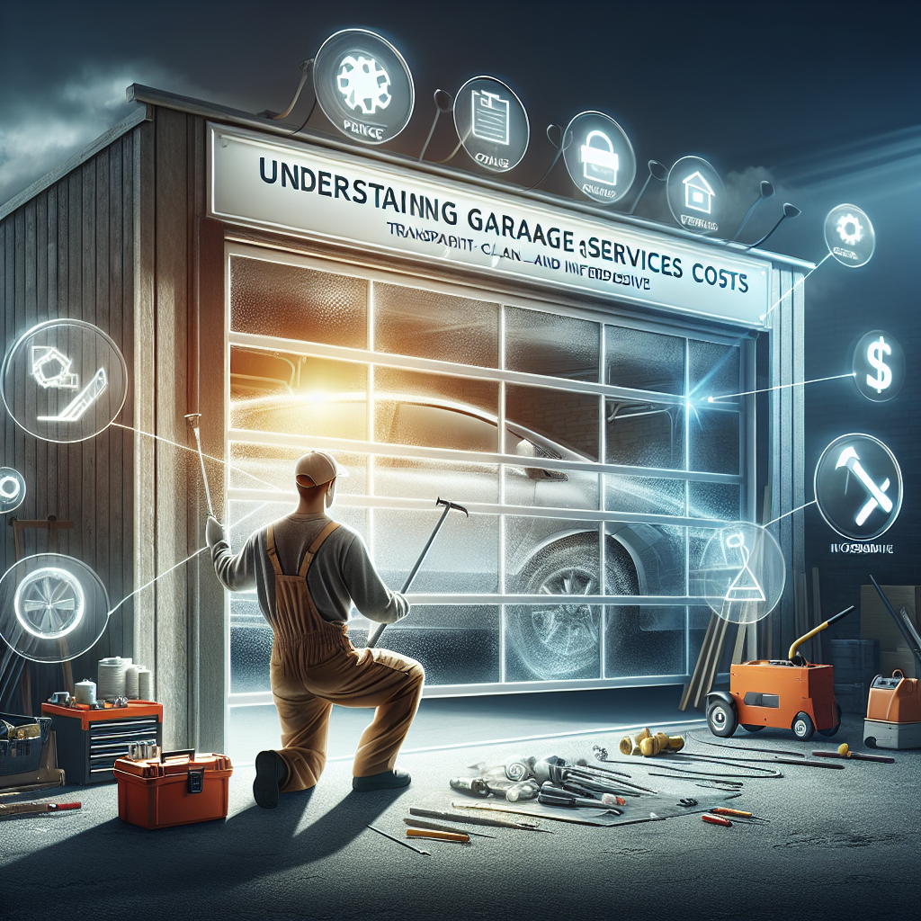 Technician repairing garage door with tools, showcasing professional garage door services and cost-effective maintenance s...
