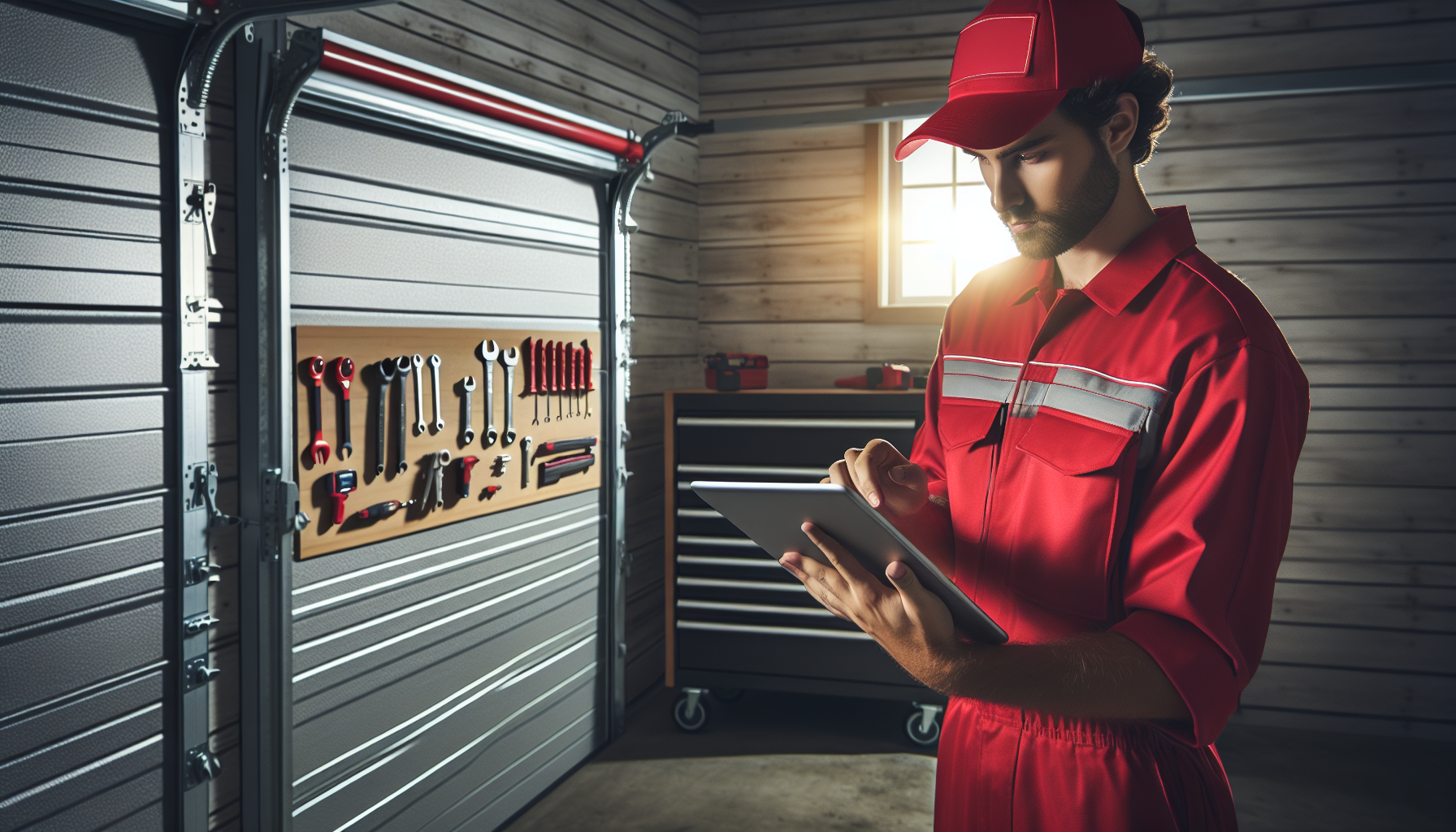 Garage Door Repair professional fixing a broken garage door in a residential driveway