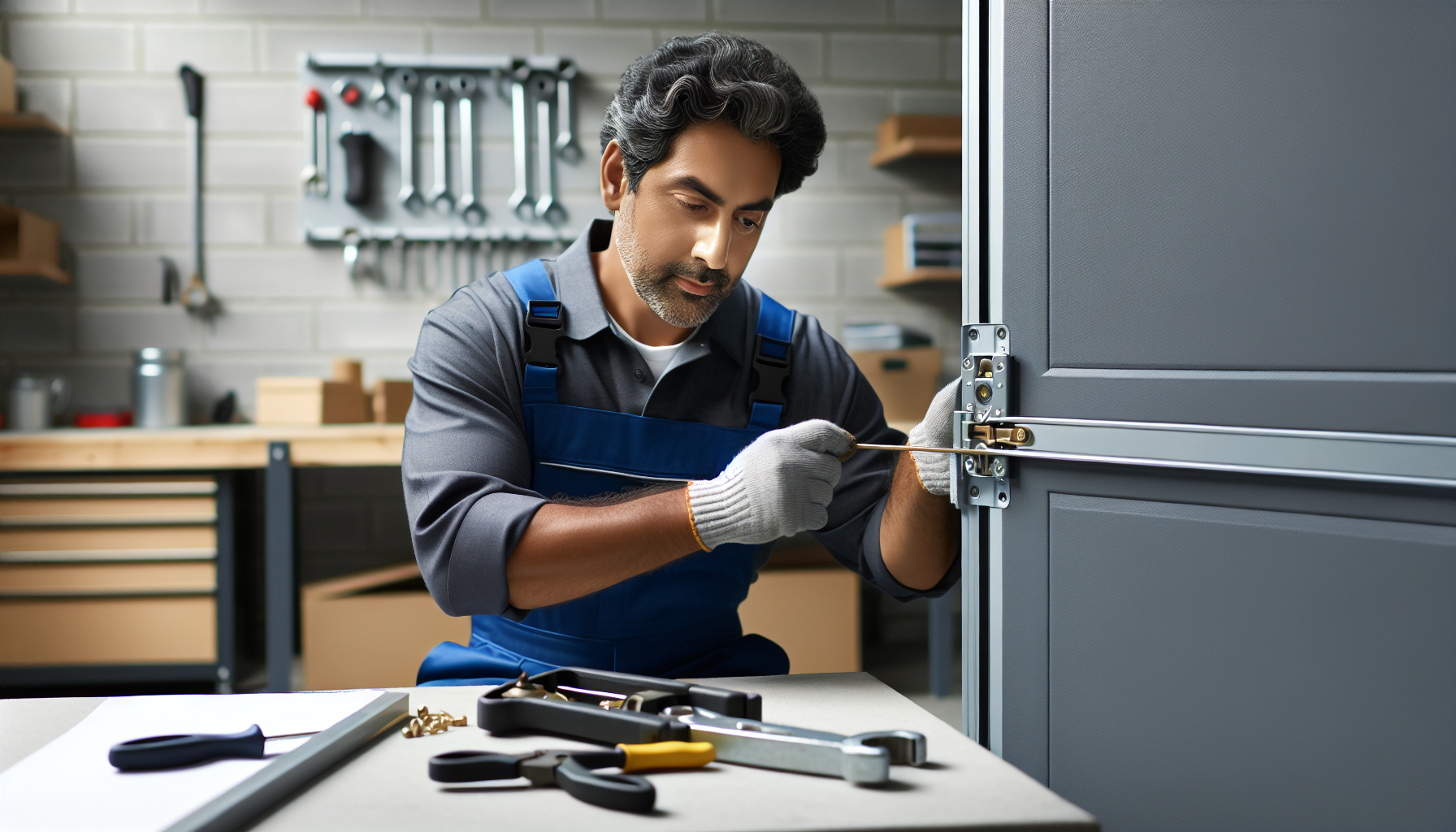 Garage Door Repair professional fixing a broken garage door in a residential driveway