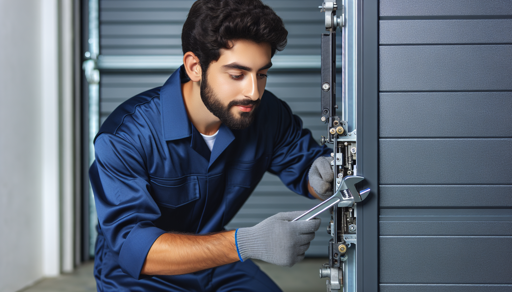 Garage Door Repair professional fixing a broken garage door in a residential driveway.